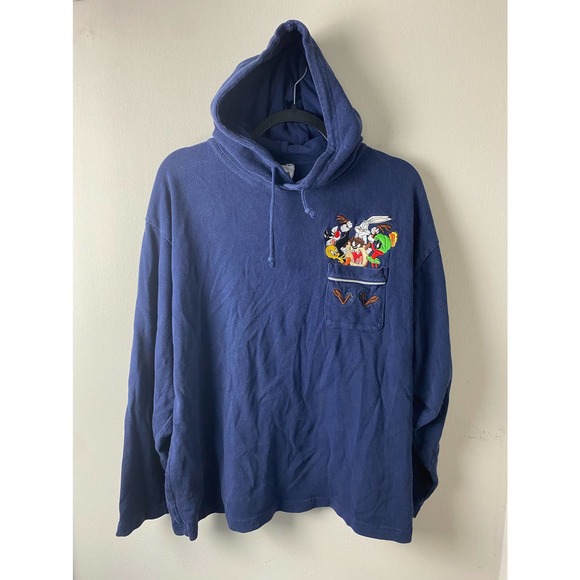 Y2K Warner Bros Studio Looney Tunes Embroidered Hoodie L - Picture 2 of 6